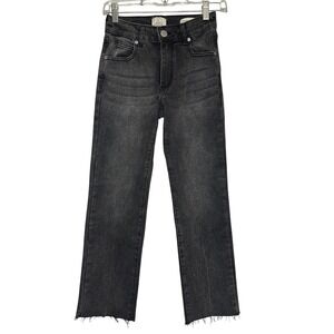 Cotton On Straight Leg Jeans Size 2 White Wash Black Mid‎ Rise Raw Hem NWOT